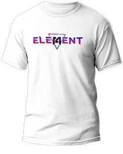 White tee with Element14 logo on front. 